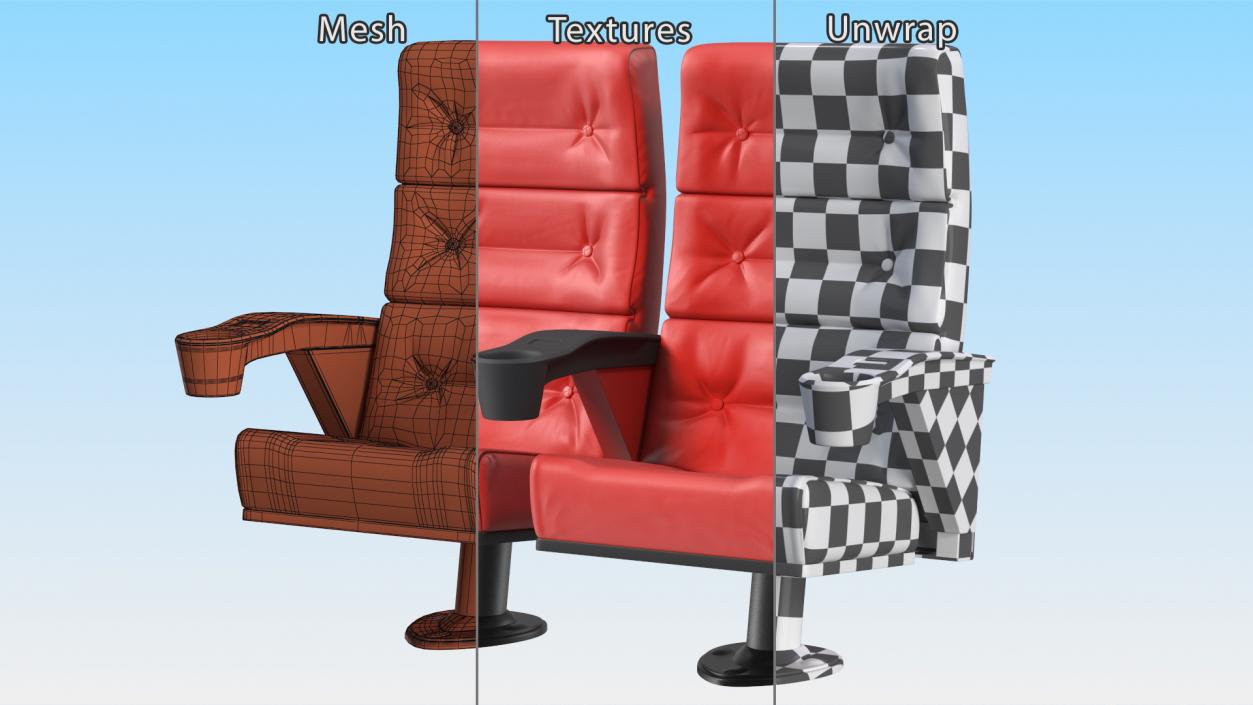 3D model Leather Cinema Chairs for Two Places Red