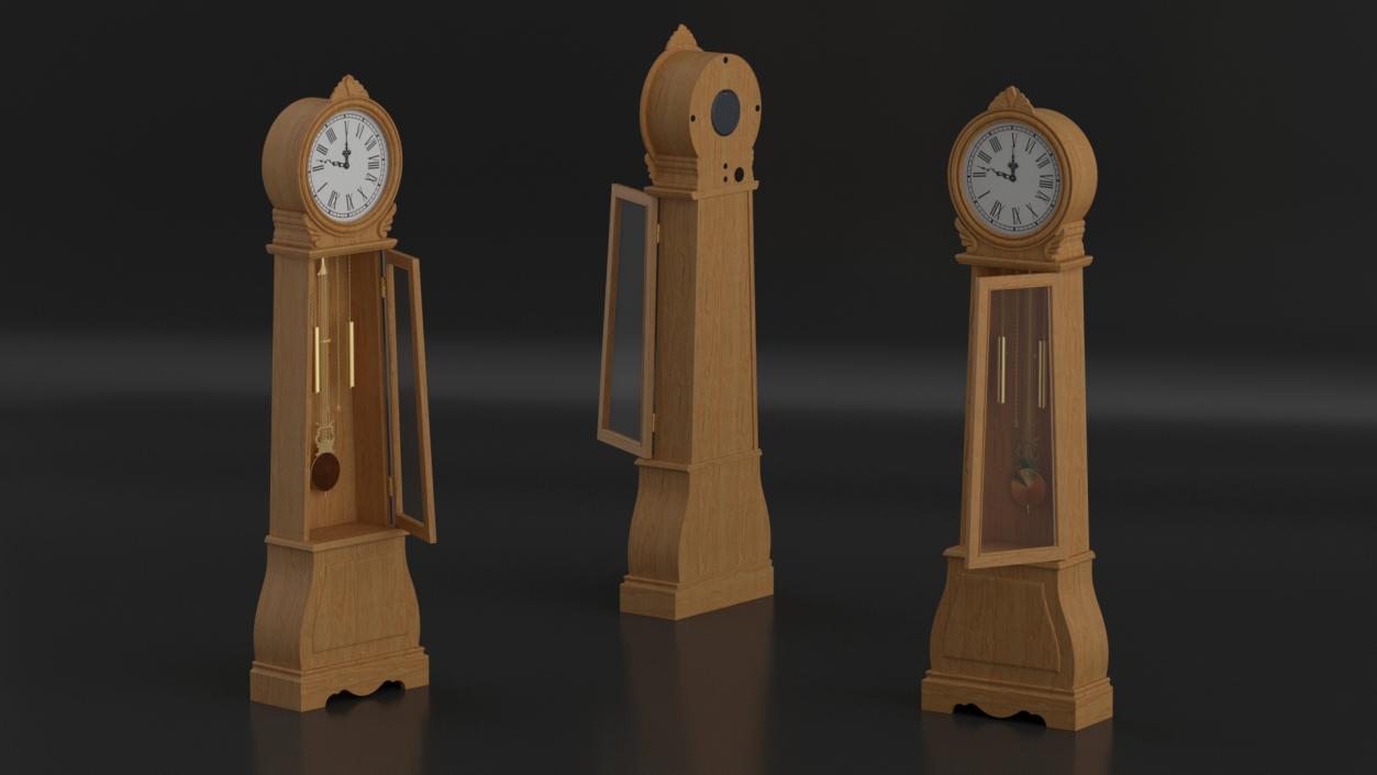 Retro Grandfather Clock Light Wood 3D model