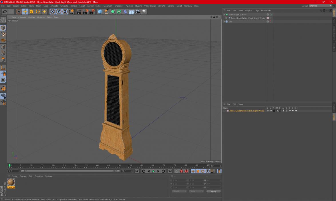 Retro Grandfather Clock Light Wood 3D model