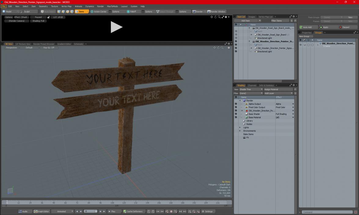 Old Wooden Direction Pointer Signpost 3D