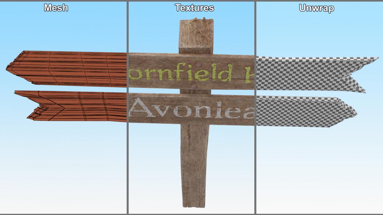 Old Wooden Direction Pointer Signpost 3D