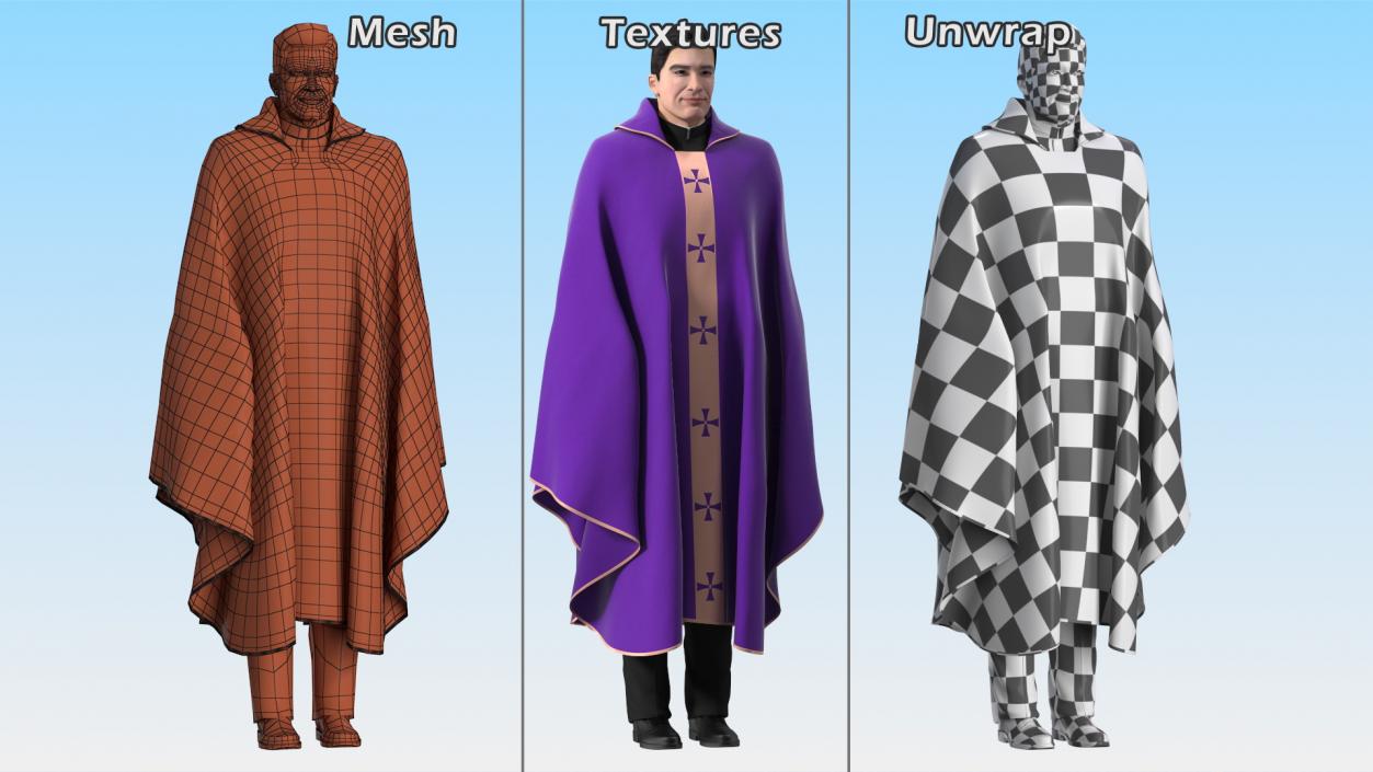 3D Clergyman with Liturgical Vestment Purple Robe