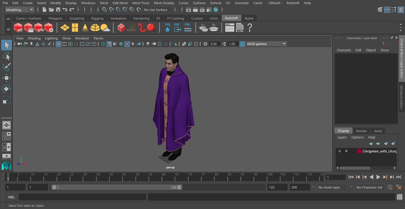 3D Clergyman with Liturgical Vestment Purple Robe