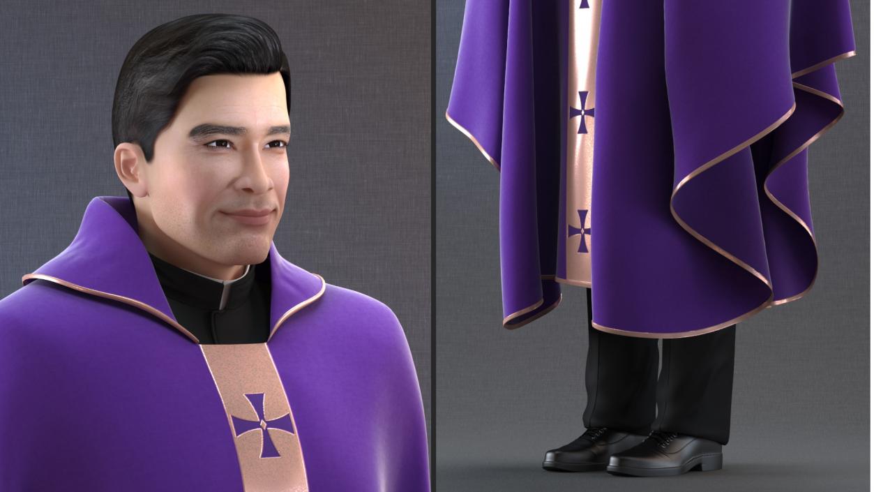 3D Clergyman with Liturgical Vestment Purple Robe