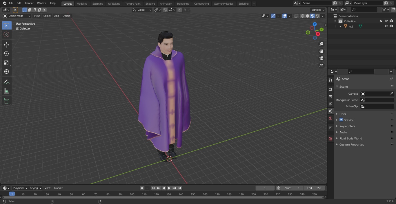 3D Clergyman with Liturgical Vestment Purple Robe