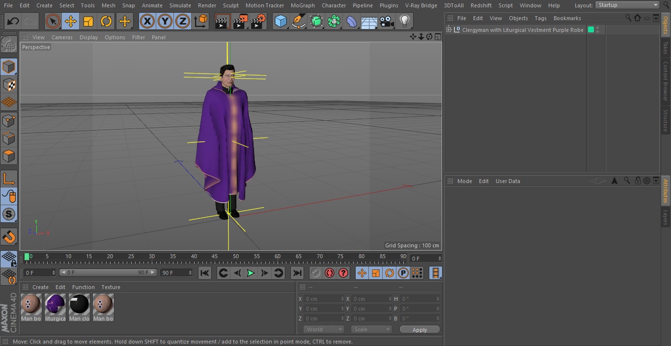 3D Clergyman with Liturgical Vestment Purple Robe