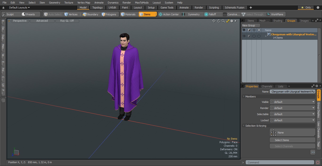 3D Clergyman with Liturgical Vestment Purple Robe