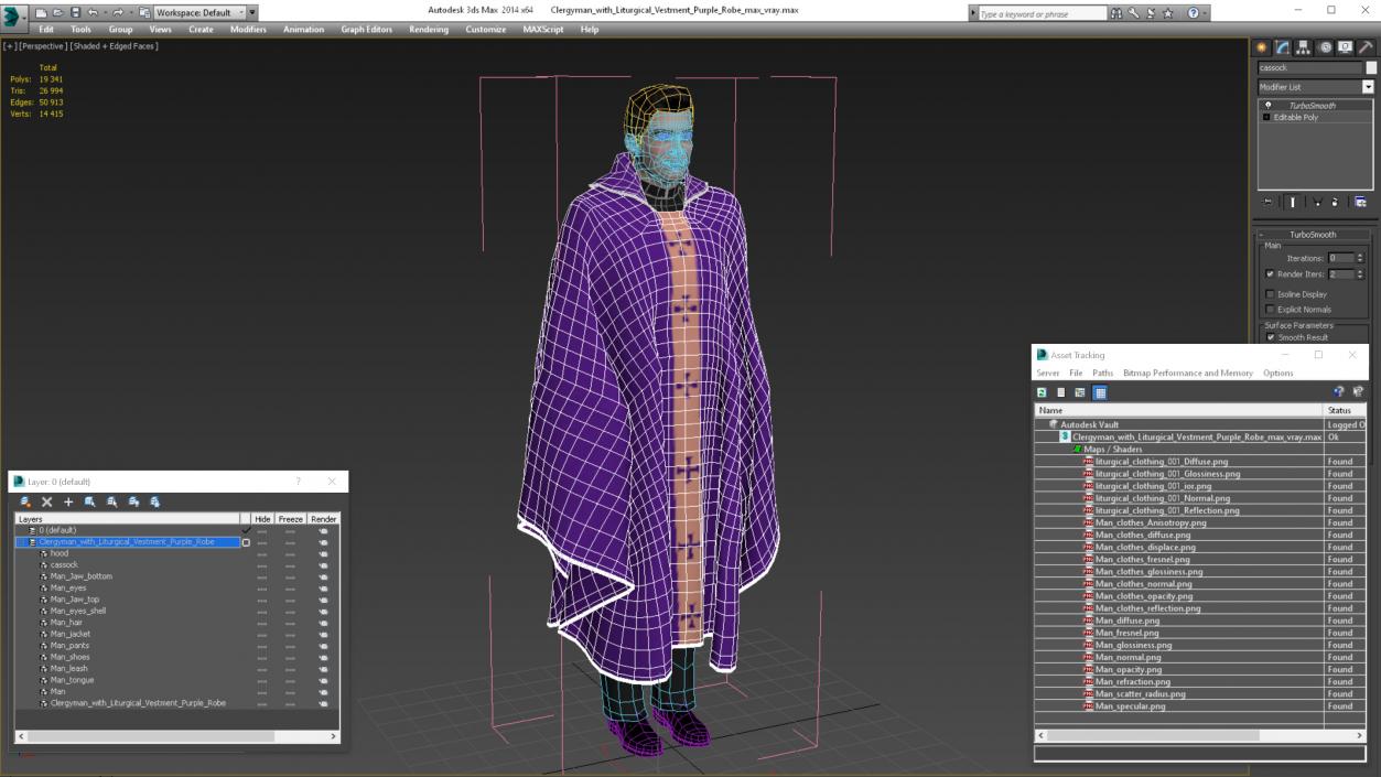 3D Clergyman with Liturgical Vestment Purple Robe