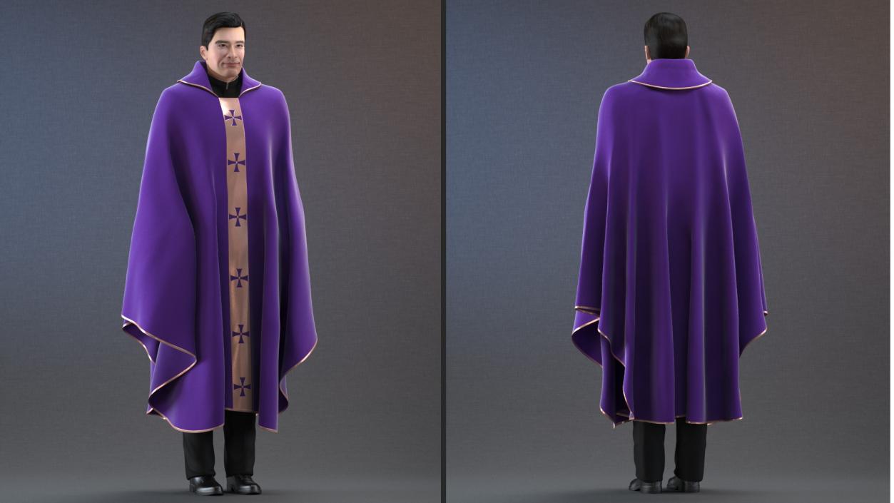 3D Clergyman with Liturgical Vestment Purple Robe