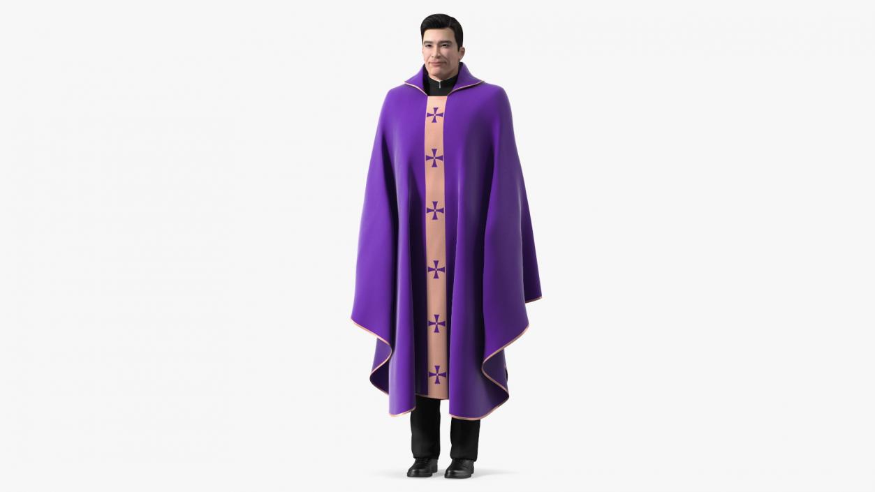 3D Clergyman with Liturgical Vestment Purple Robe