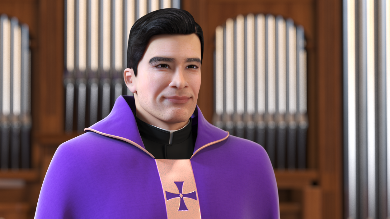 3D Clergyman with Liturgical Vestment Purple Robe