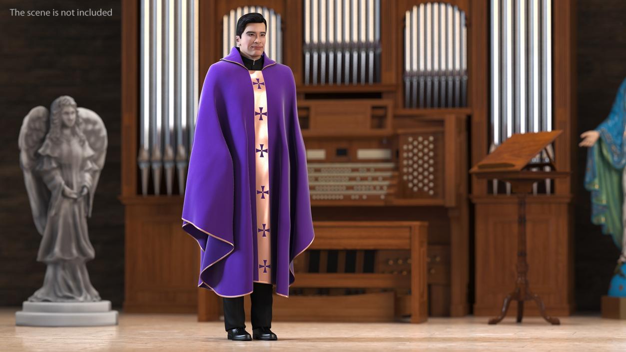 3D Clergyman with Liturgical Vestment Purple Robe