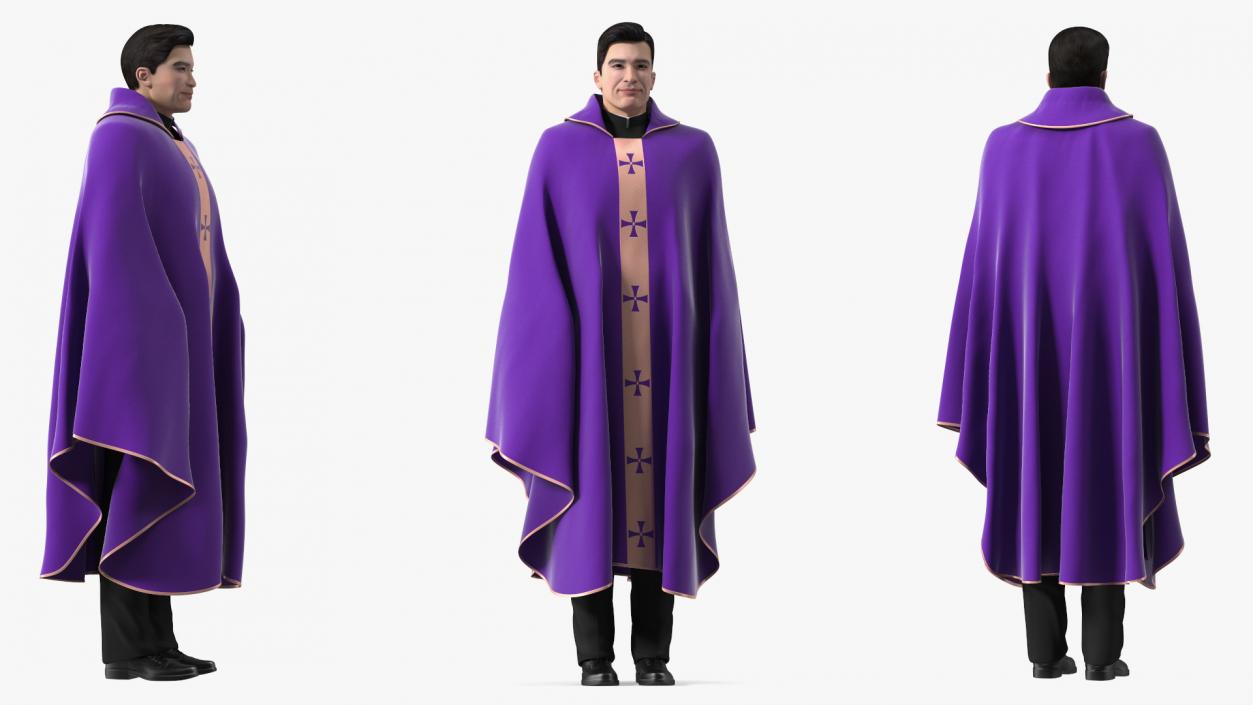 3D Clergyman with Liturgical Vestment Purple Robe