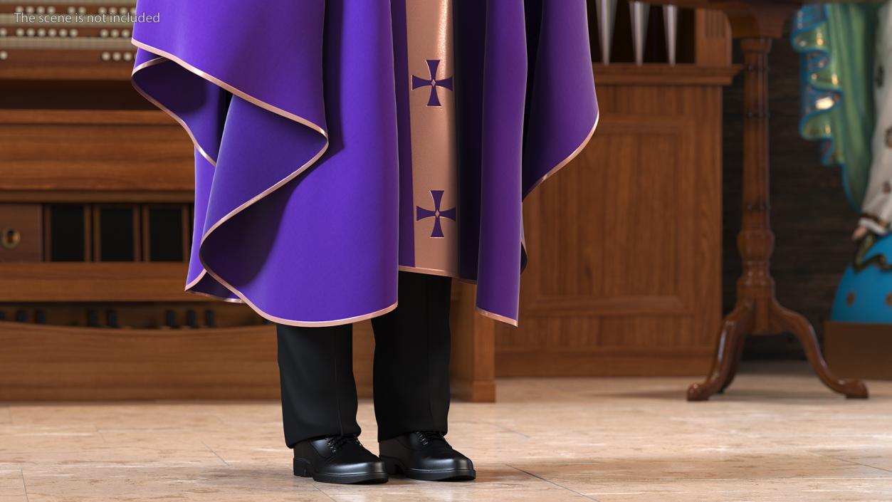 3D Clergyman with Liturgical Vestment Purple Robe