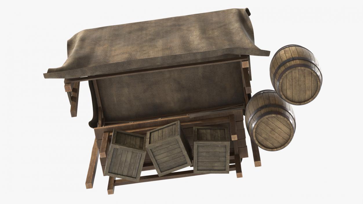 Medieval Market Stand with Barrels 3D model