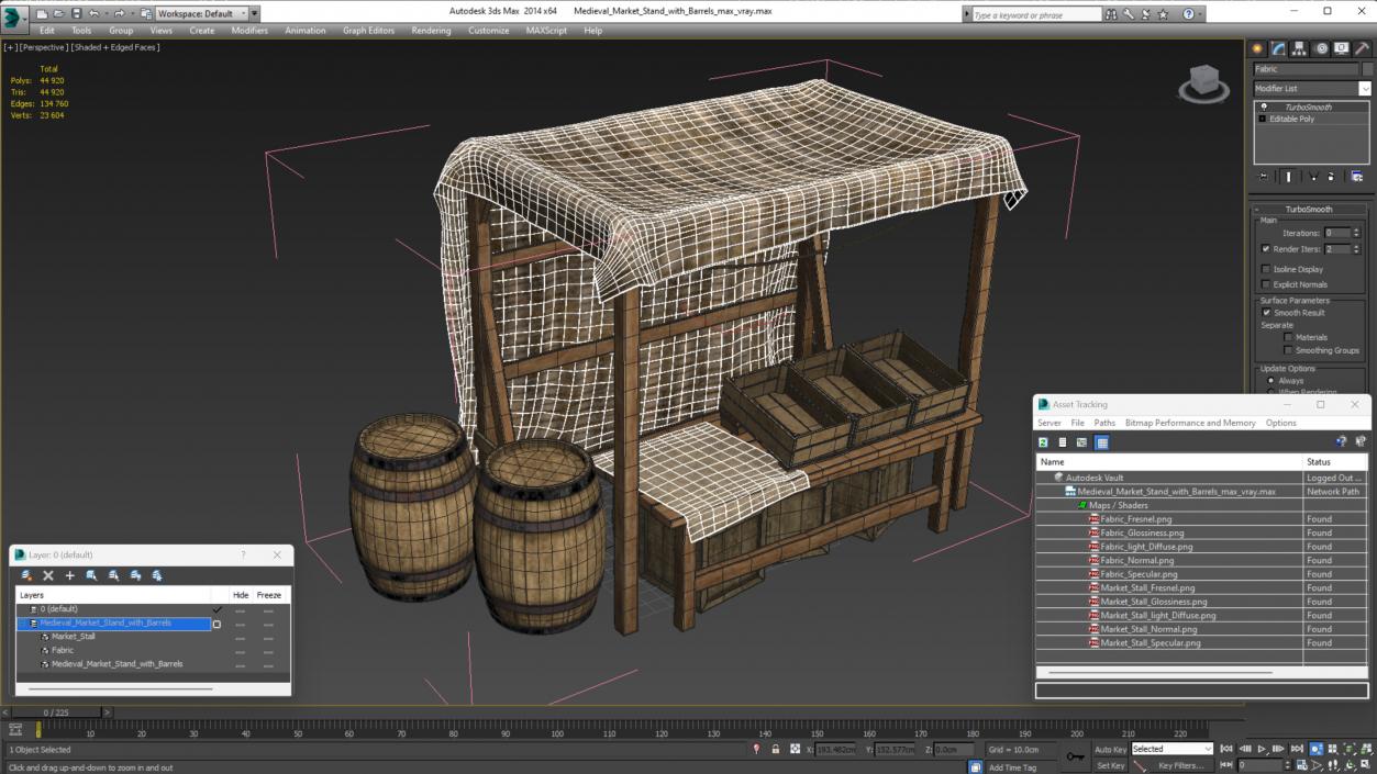 Medieval Market Stand with Barrels 3D model