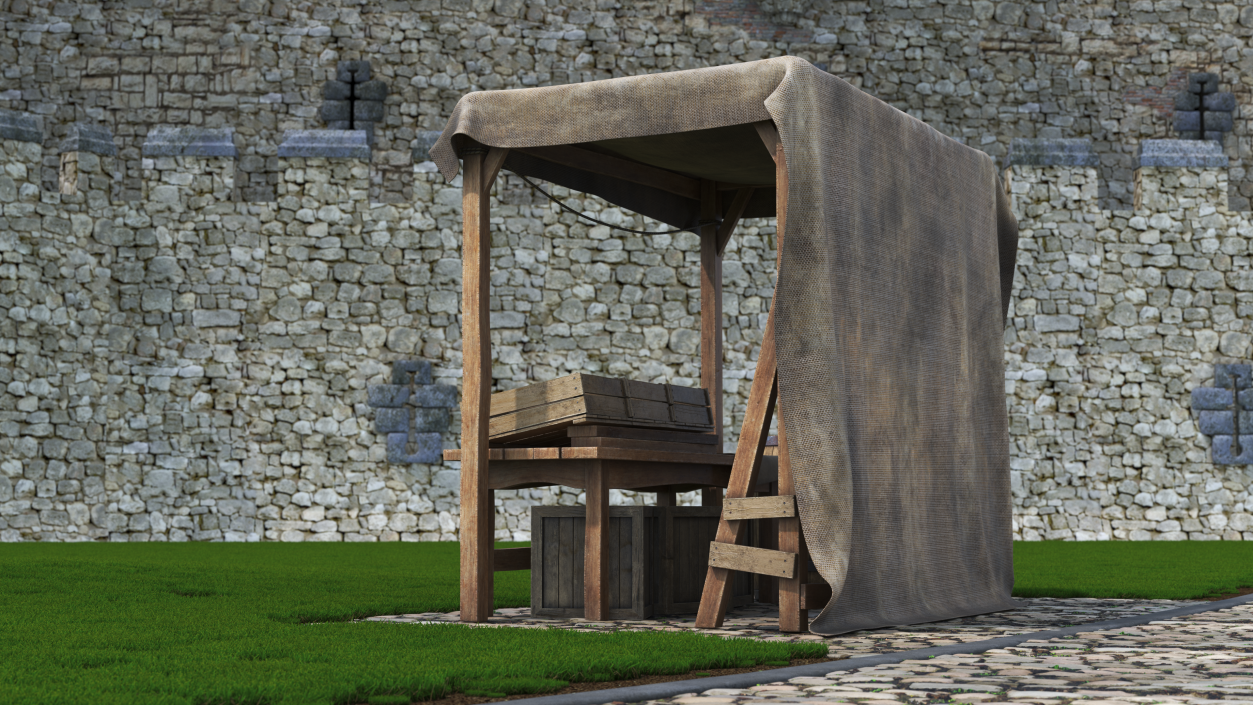 Medieval Market Stand with Barrels 3D model