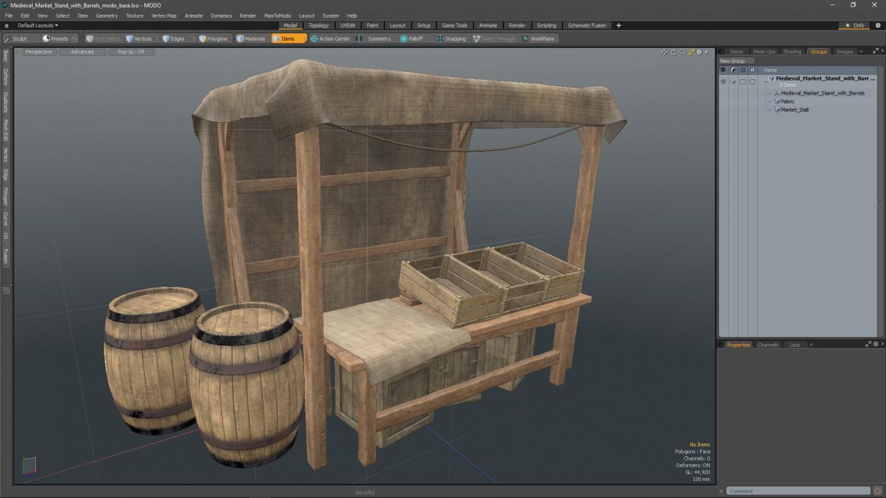 Medieval Market Stand with Barrels 3D model