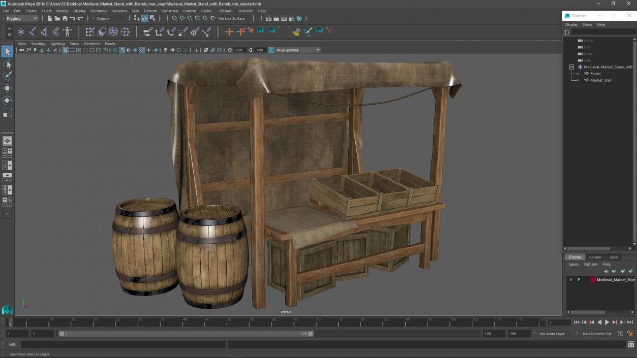 Medieval Market Stand with Barrels 3D model