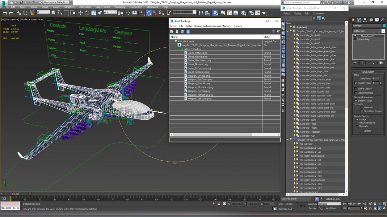 3D model Tengden TB-001 Carrying Blue Arrow LJ-7 Missiles Rigged