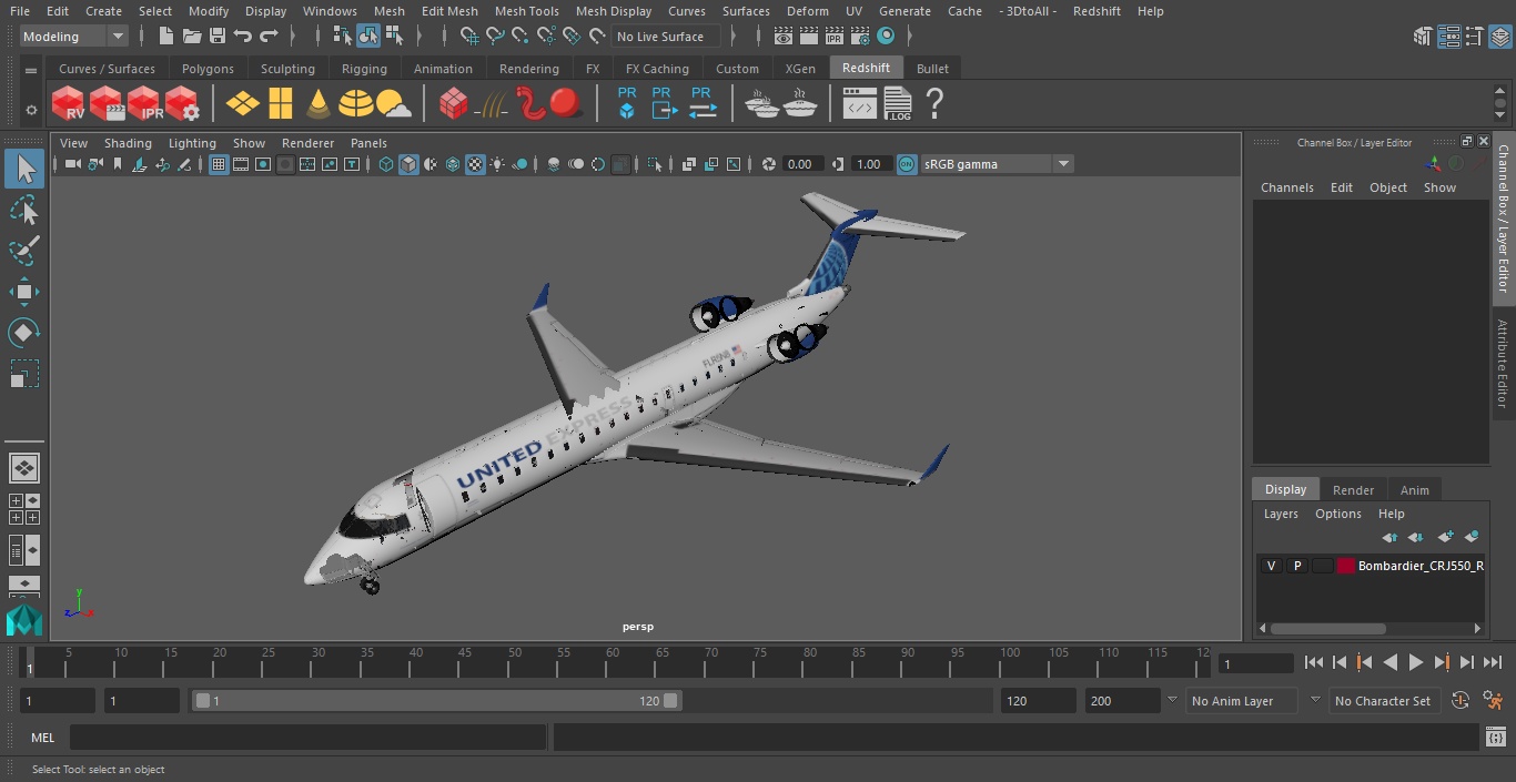 3D model Bombardier CRJ550 Regional Jet United Express