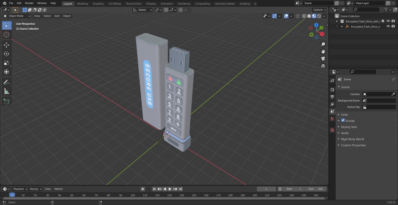 Encrypted Flash Drive with Keyboard Pin Authentication 3D model