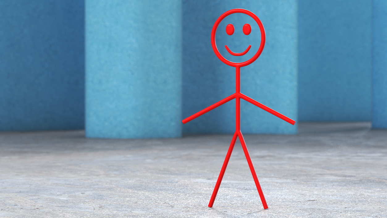 Cartoon Stickman Figure Red 3D