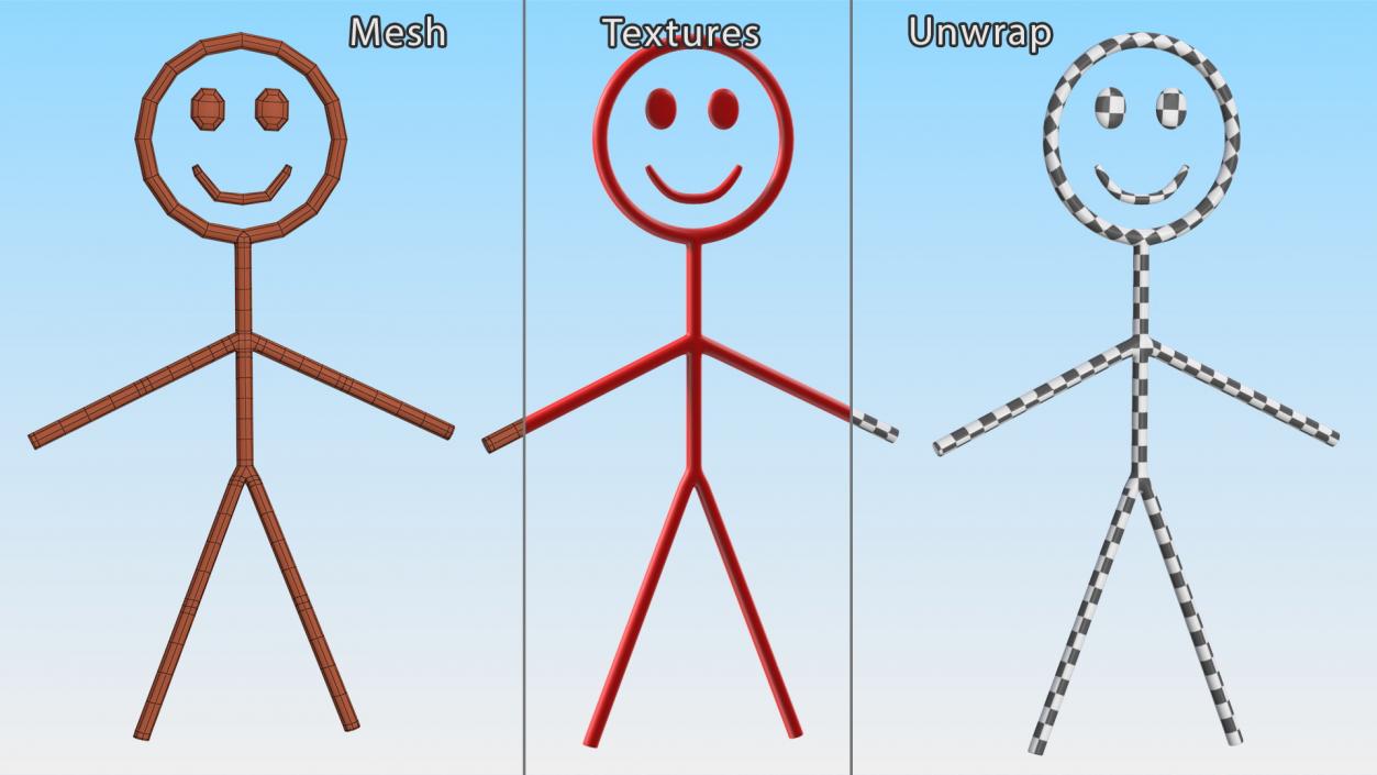 Cartoon Stickman Figure Red 3D