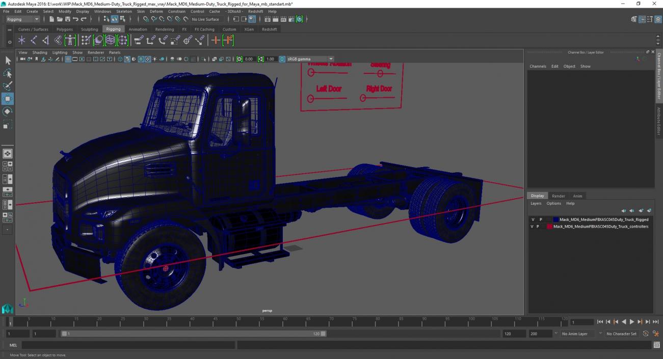 Mack MD6 Medium-Duty Truck Rigged for Maya 3D