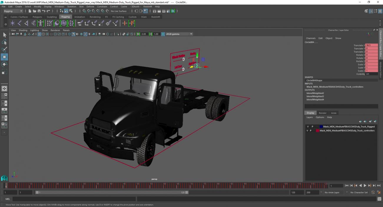 Mack MD6 Medium-Duty Truck Rigged for Maya 3D