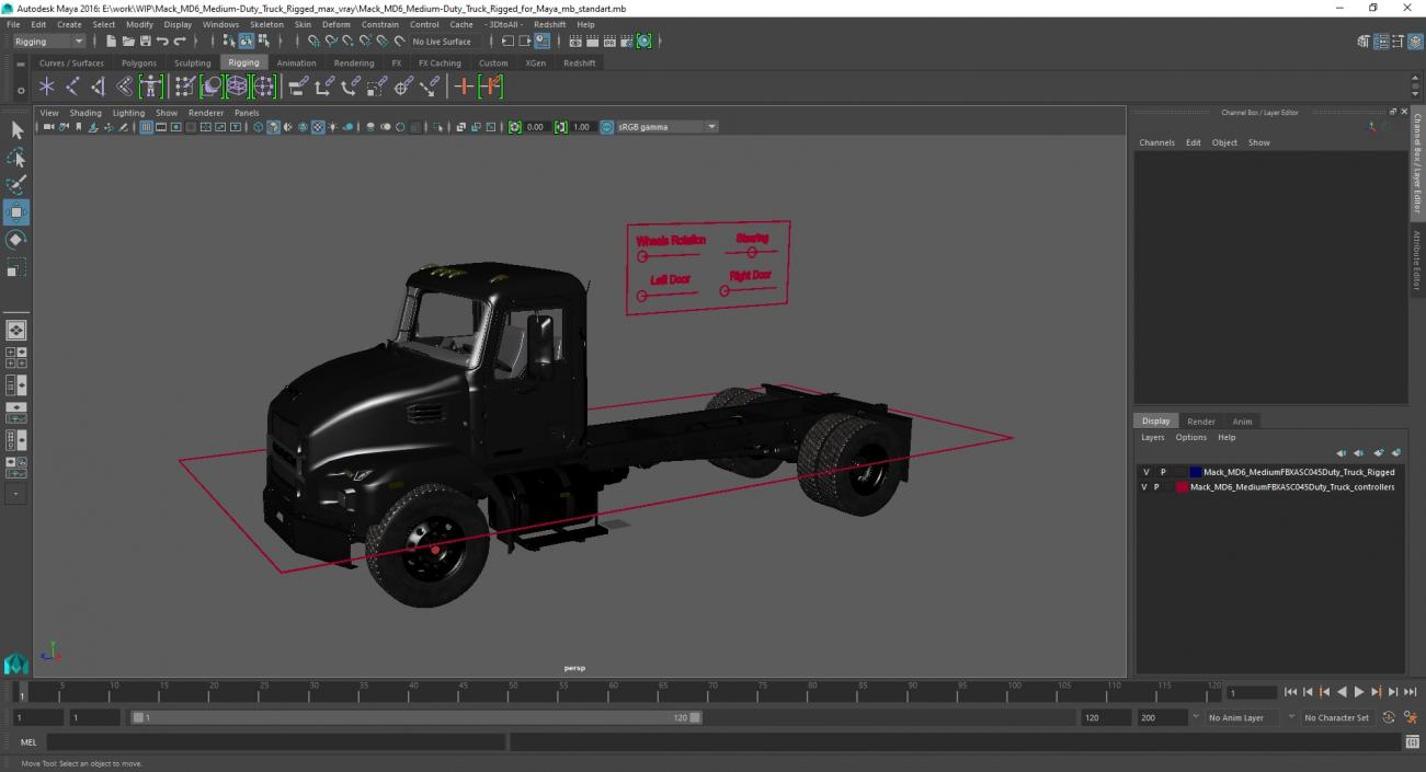 Mack MD6 Medium-Duty Truck Rigged for Maya 3D