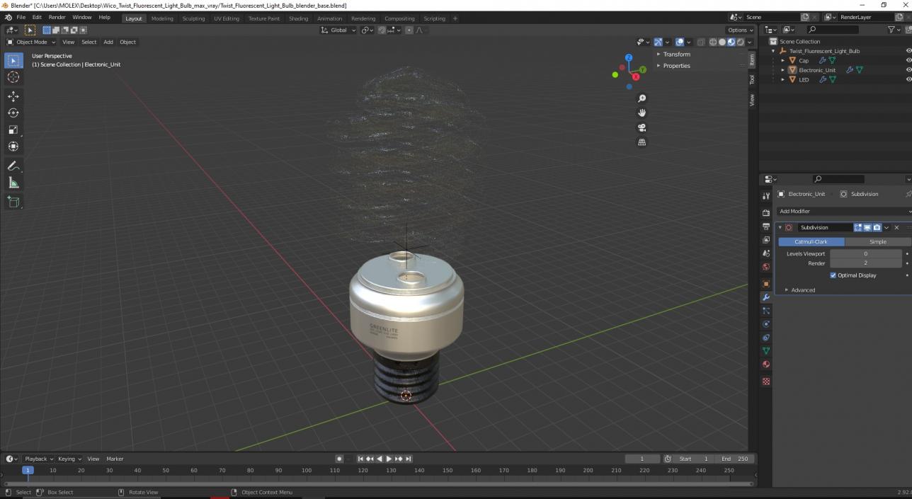 3D Twist Fluorescent Light Bulb model