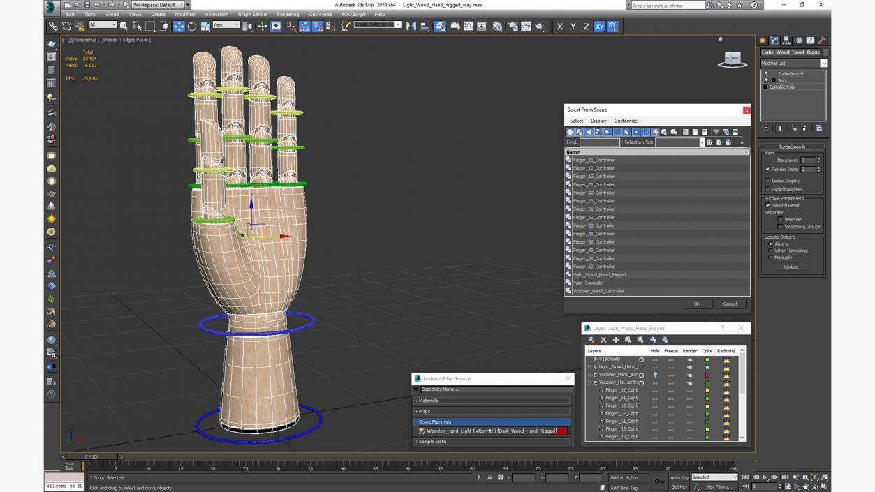 3D Light Wood Hand Rigged for Modo