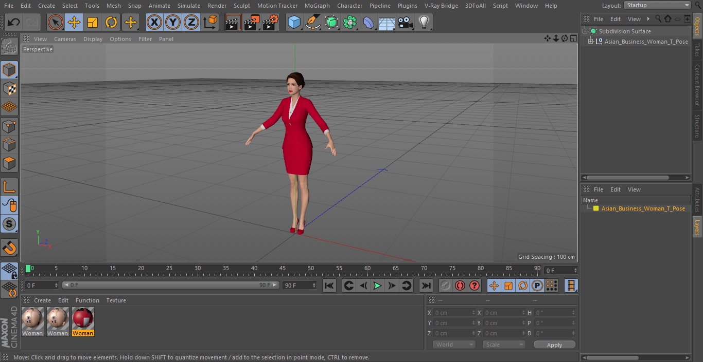 Asian Business Woman T Pose 3D