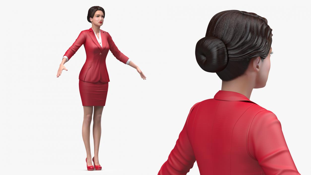 Asian Business Woman T Pose 3D