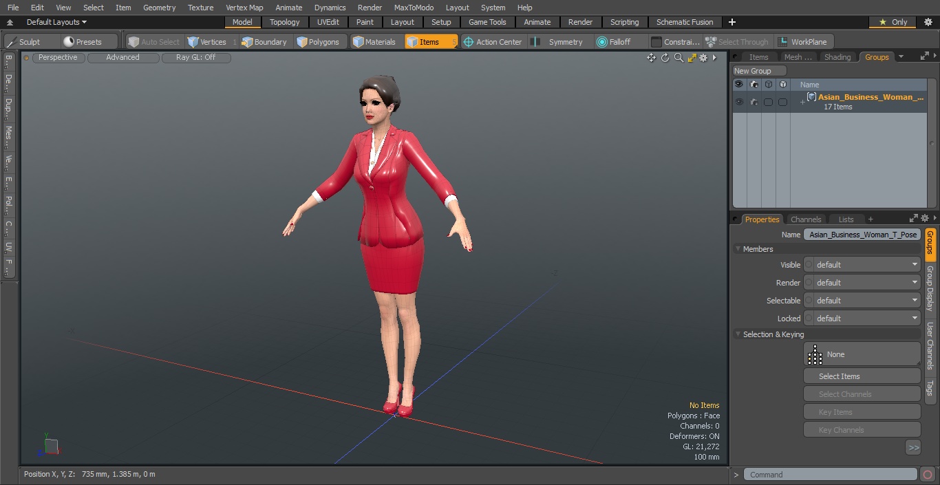 Asian Business Woman T Pose 3D