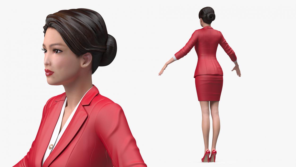 Asian Business Woman T Pose 3D