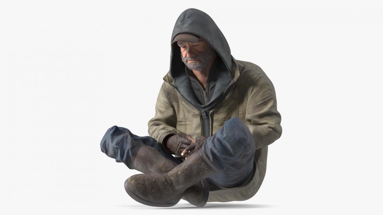 3D Seated Homeless Old Man model