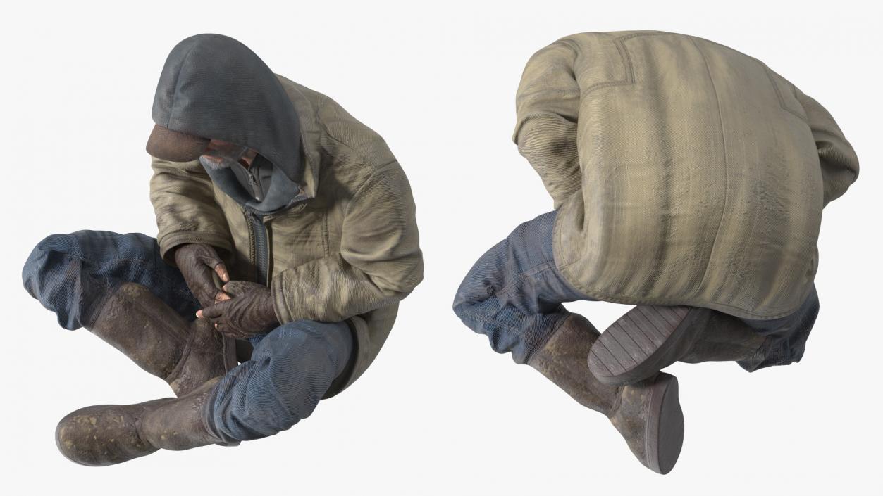 3D Seated Homeless Old Man model