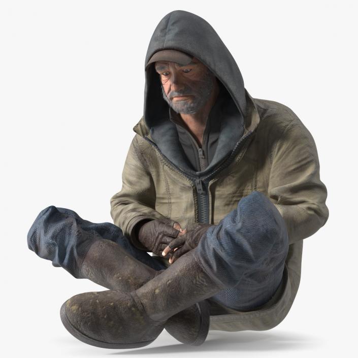 3D Seated Homeless Old Man model