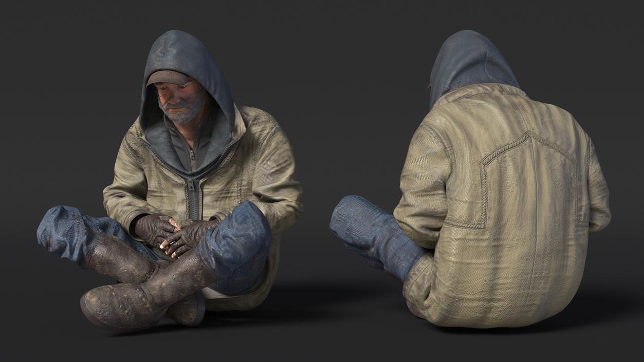 3D Seated Homeless Old Man model