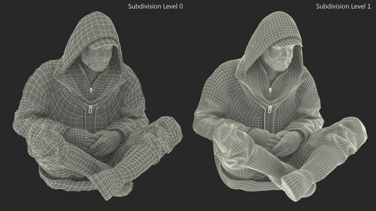 3D Seated Homeless Old Man model