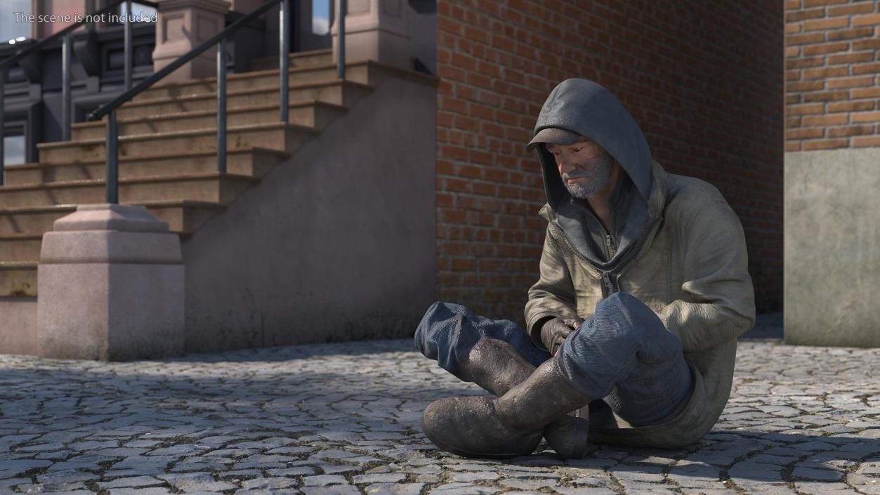 3D Seated Homeless Old Man model