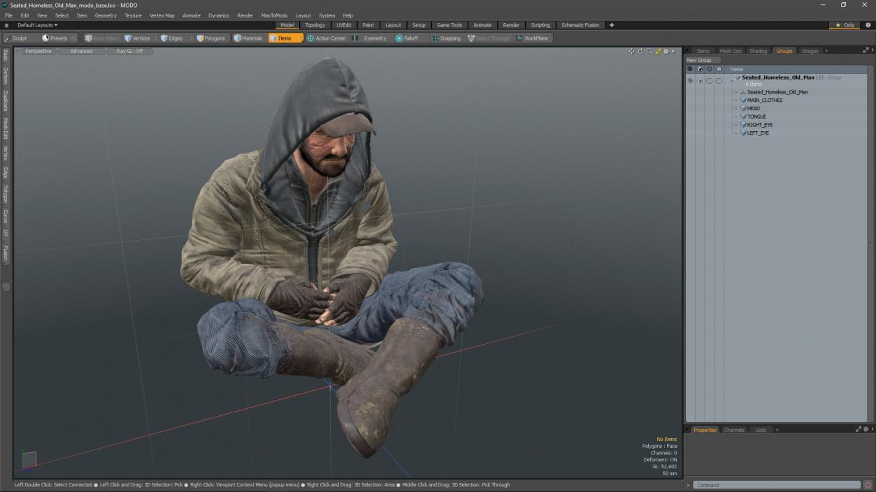 3D Seated Homeless Old Man model