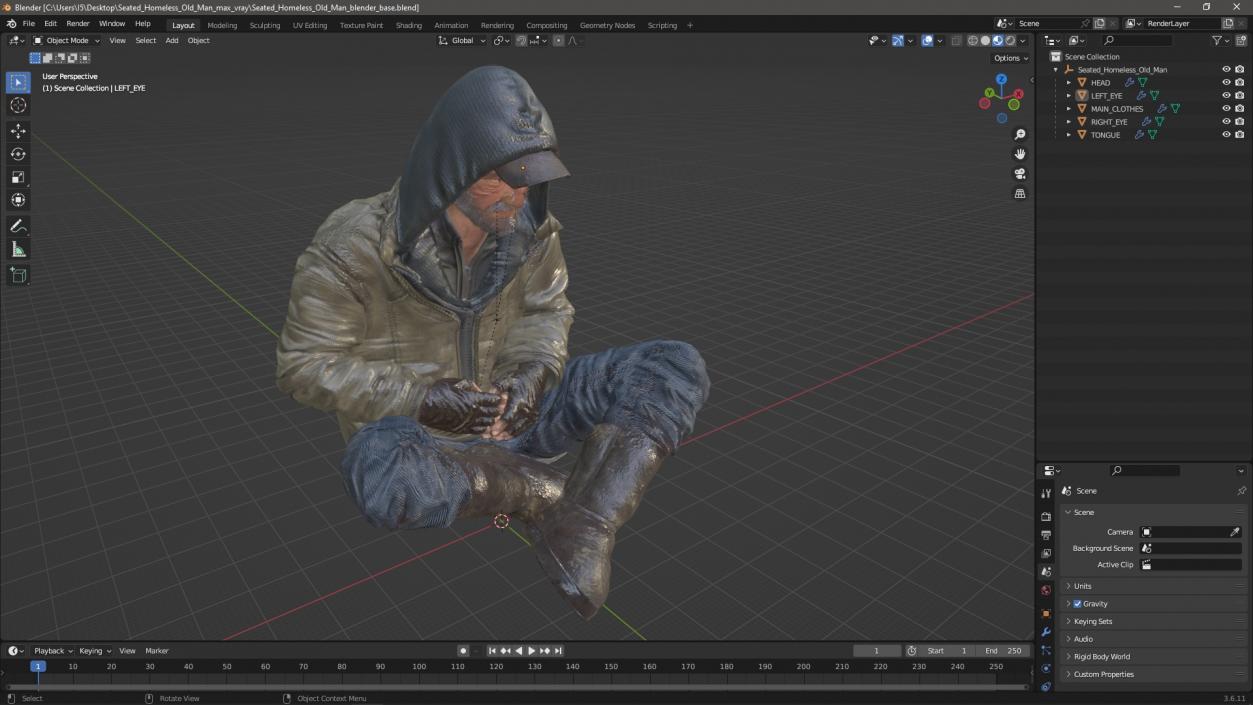 3D Seated Homeless Old Man model