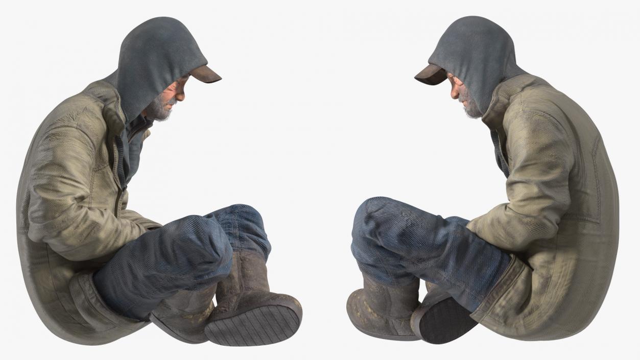 3D Seated Homeless Old Man model