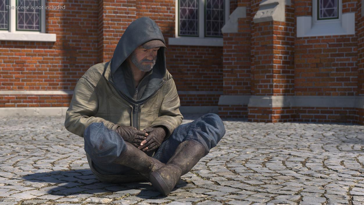 3D Seated Homeless Old Man model