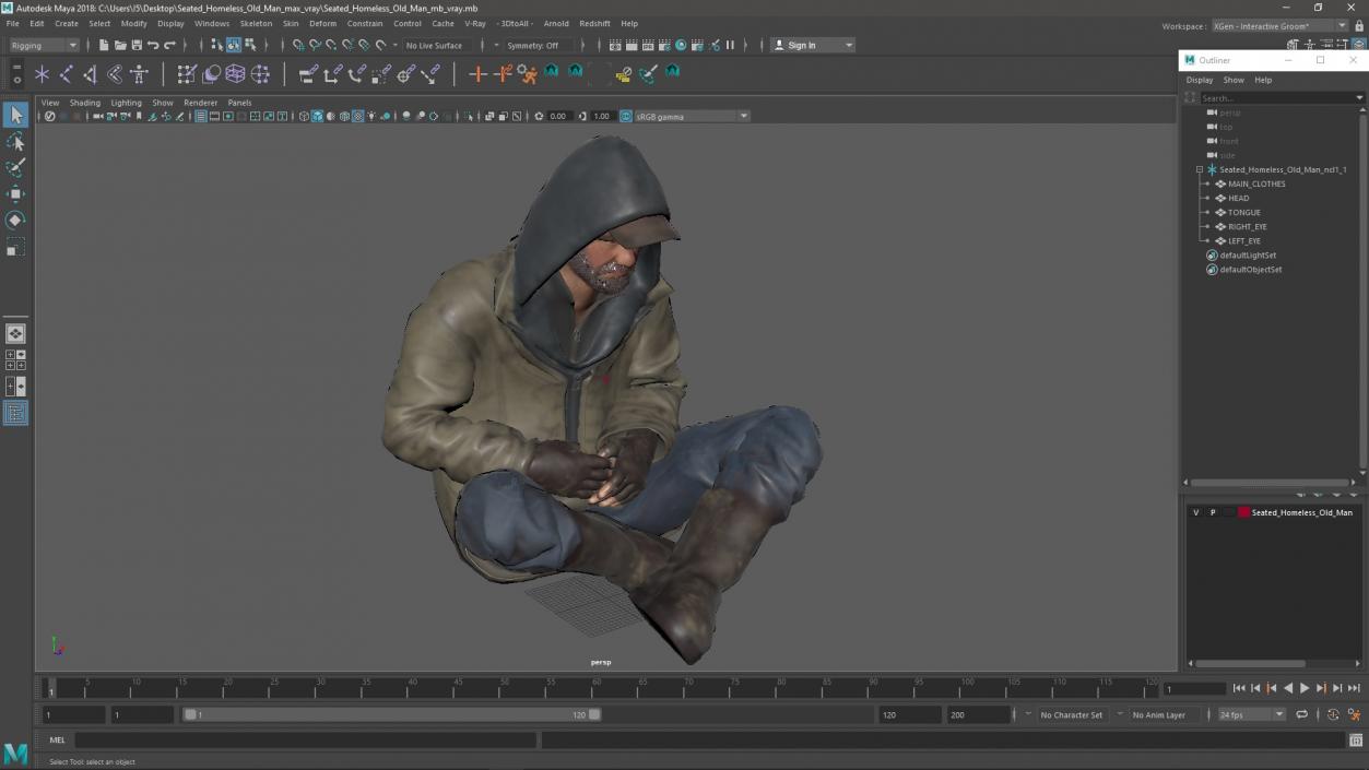 3D Seated Homeless Old Man model