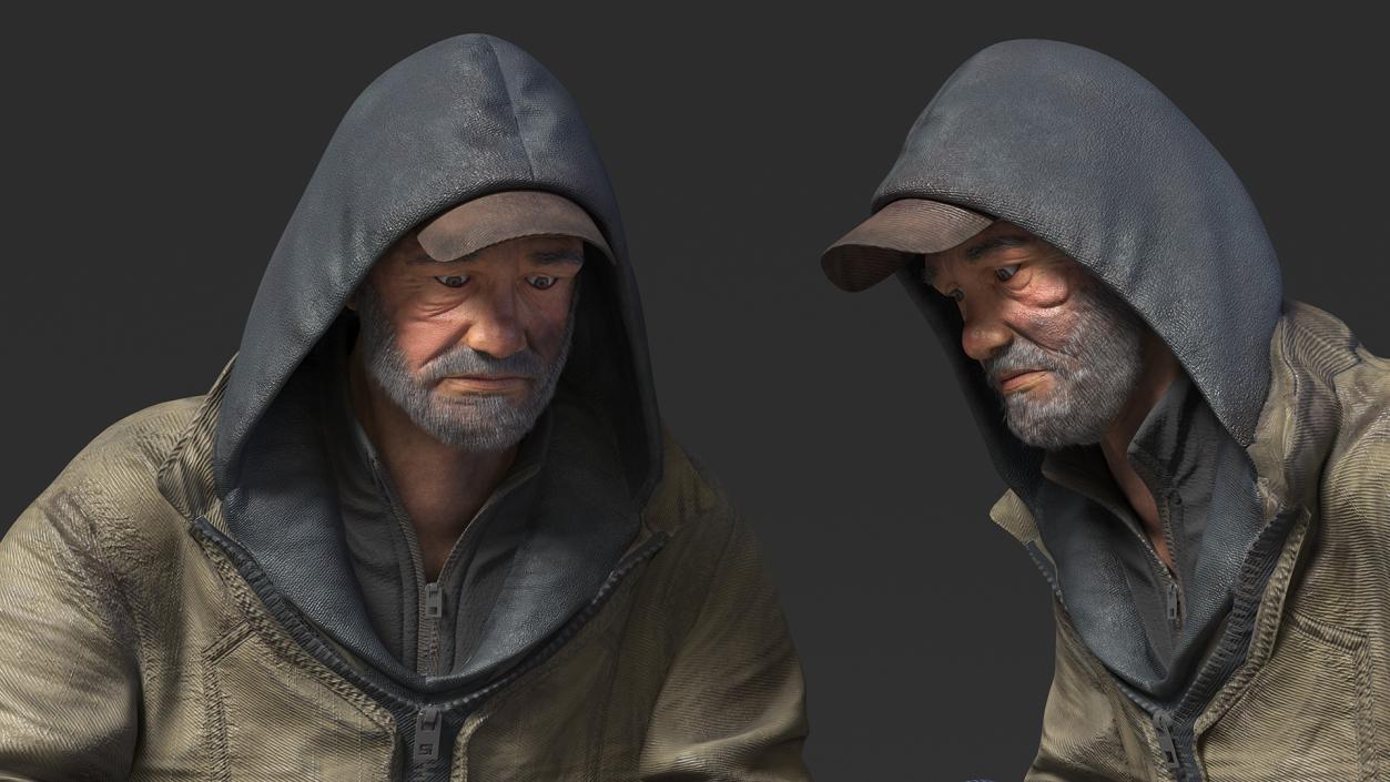 3D Seated Homeless Old Man model