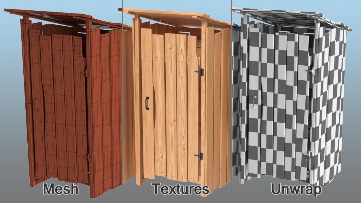 Rustic Wooden Outhouse Toilet 3D model